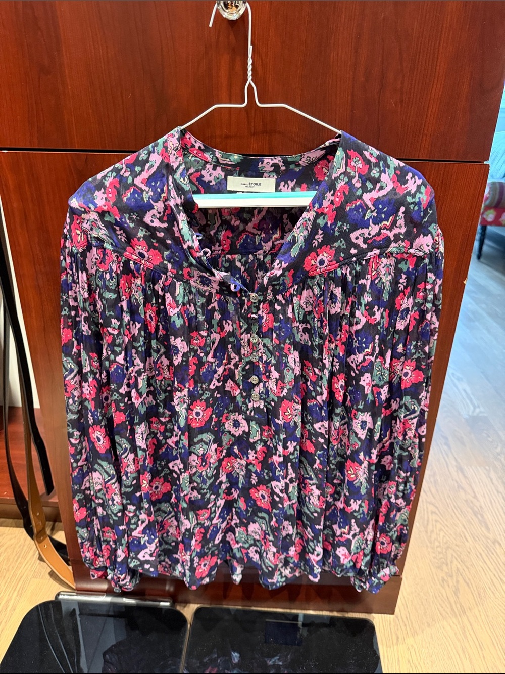 Isabel Marant Floral Button-Down Blouse in Navy and Pink